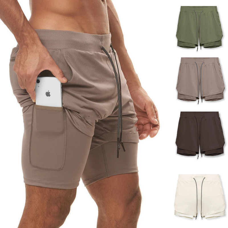 Cross-Border sports fitness shorts men's double-layer running basketball track and field function quick-drying pants mesh lightweight cropped pants