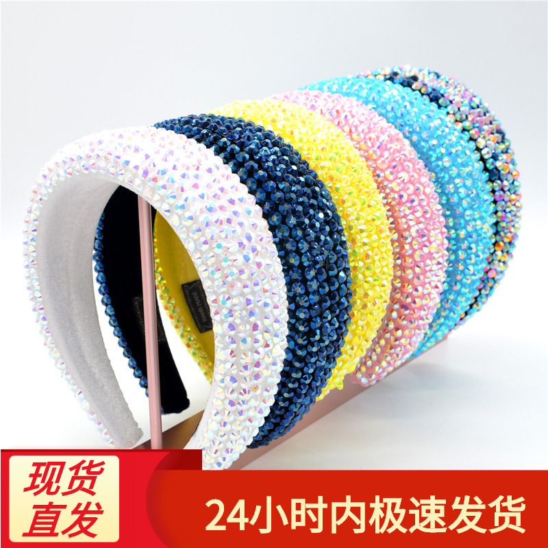 Baroque Headband Full Drilling Sponge Belt Drilling Wide Edge Water Drill Hairband