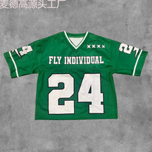 2024外贸跨境亚马逊ebay欧美男装新款青年宽松V领运动T恤