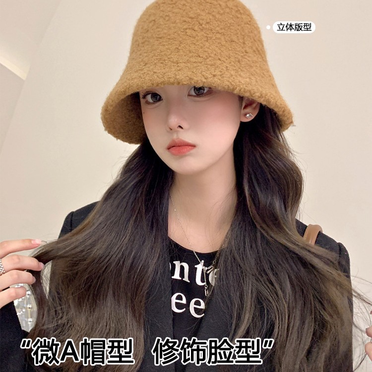 Sombrero de mujer caño invierno de cordero sombrero pescador de melanina cara pequeña sombrero de cubo cara grande sombrero de pelusa cálida