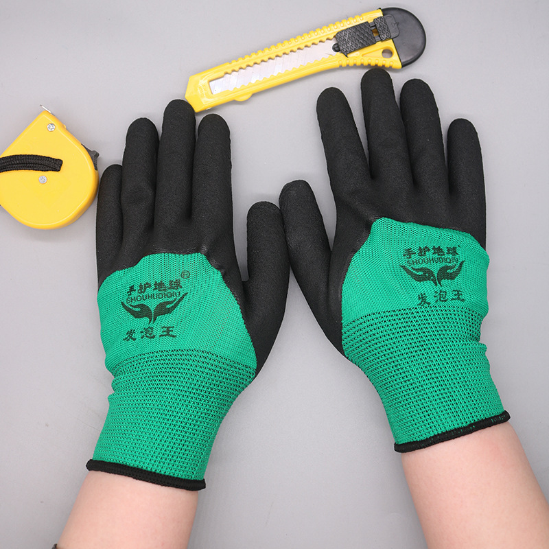 Guantes de protección laboral de espuma de látex de caucho de nylon que sumergen guantes de trabajo antideslizantes resistentes al desgaste para el sitio de construcción al por mayor
