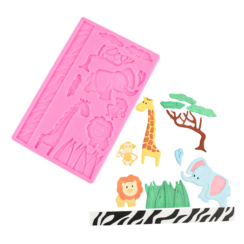 Dibujos animados león jirafa africano animal molde de silicona bricolaje mono elefante pastel de fondant chocolate para hornear
