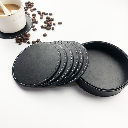 Factory tea coasters can be customized by the company LOGO hand-sewn pu leather coasters with oil edges and insulation pads wholesale