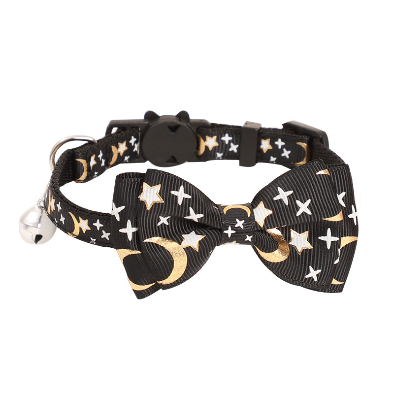 Nuevo collar de mascotas estampado de oro correa arco estrella luna collar de gato collar de perro. Gato de vacaciones lujoso