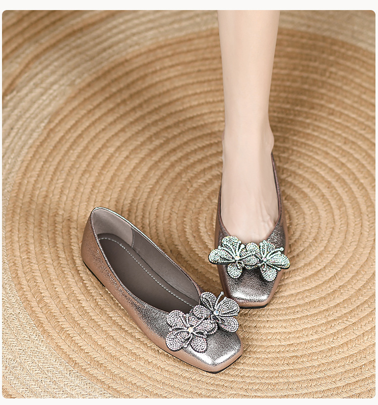 Women's Casual Solid Color Flower Rhinestone Square Toe Flats display picture 2