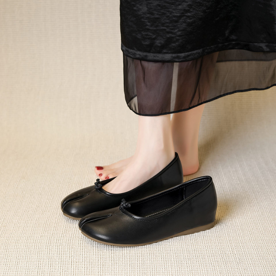 Giày búp bê nữ mũi tách ngón đế dày 5 cm độn gót, da mềm, đế bằng — Màu trắng, màu đen