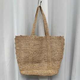 春夏新款法式时尚简约拉菲草收纳手钩包草编包手提单肩女士托特包