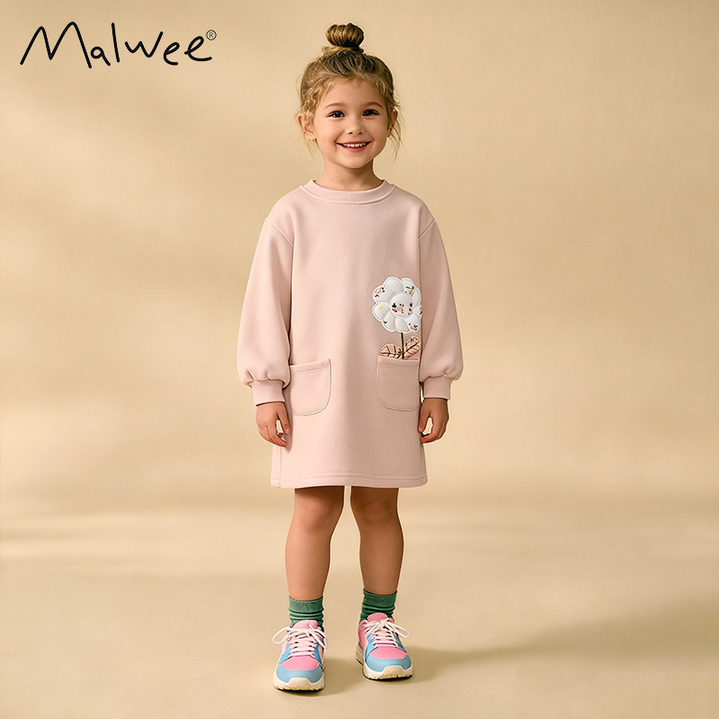 跨境malwee女童卫衣连衣裙秋冬新款欧美中小童可爱小女孩秋公主裙