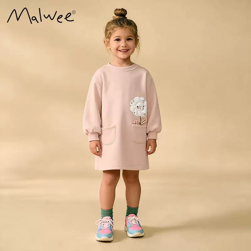 跨境malwee女童卫衣连衣裙秋冬新款欧美中小童可爱小女孩秋公主裙