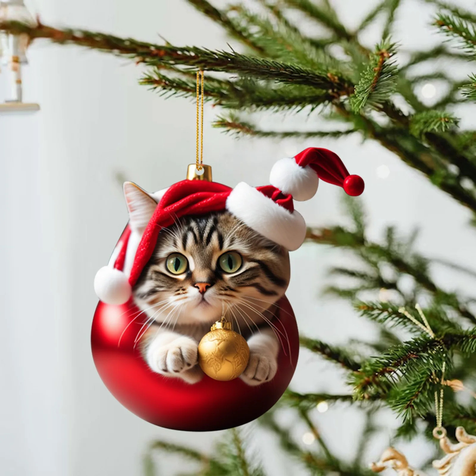 Acrílico gracioso lindo gatos voluminosos de mano bola de Navidad decoración de árbol de Navidad colgante llavero para celebrar las vacaciones