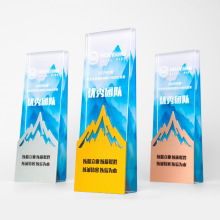 金屬鏤空山峰水晶彩印獎杯優秀員工團隊頒獎典禮獎牌榮譽企業獎杯