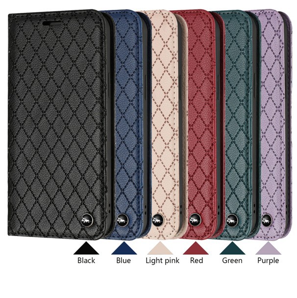 For Samsung S24 Ultra Small Chanel Style Rhomboid Suction Phone Leather Case A55 Flip Card Wallet Protective Case