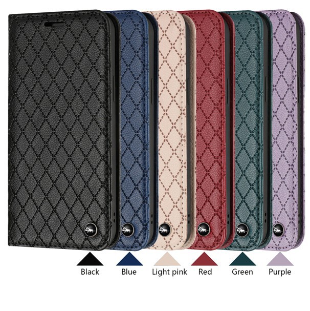 For Samsung S24 Ultra Small Chanel Style Rhomboid Suction Phone Leather Case A55 Flip Card Wallet Protective Case