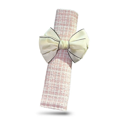 Cotton and Linen Car Anti-Slip | Steering wheel cover - small-chanel-pink-shoulder-patch-beige-bow-38cm