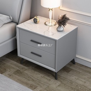 Bedside Table Slate Solid Wood Household Storage Cabinet Internet Celebrity Modern Simple Light Luxury Small Cabinet Leather Storage