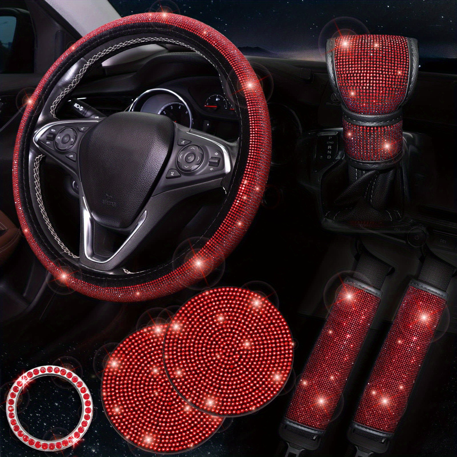 Cross-border explosions car steering wheel cover hot drill full drill gear sleeve seat belt shoulder pad cup cushion seven-piece set wholesale