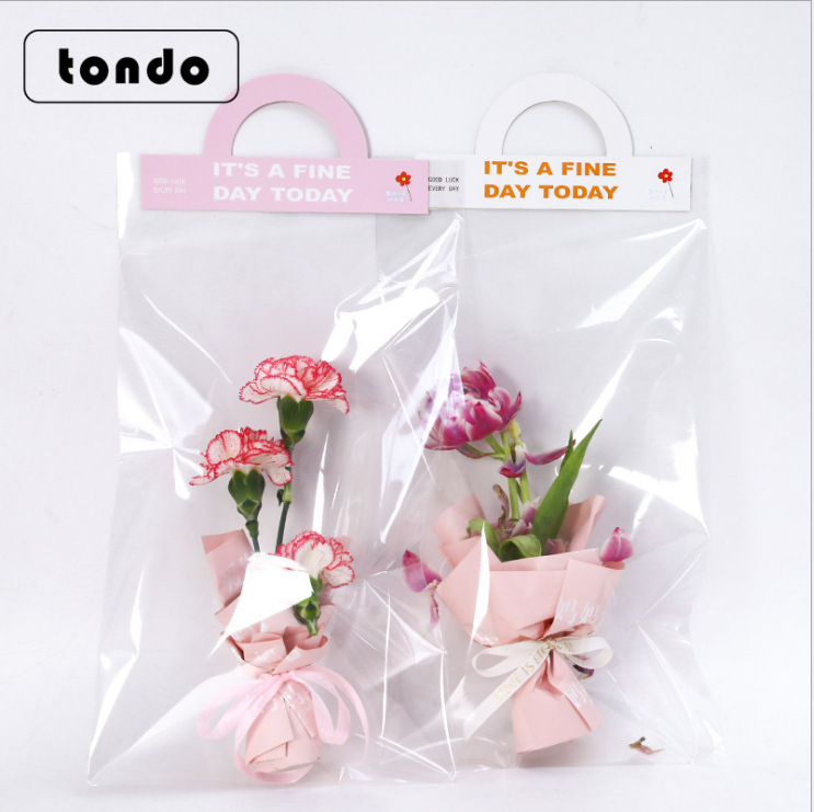 ins网红透明袋opp手拎袋鲜花包装袋康乃馨郁金香玫瑰花花束手提袋