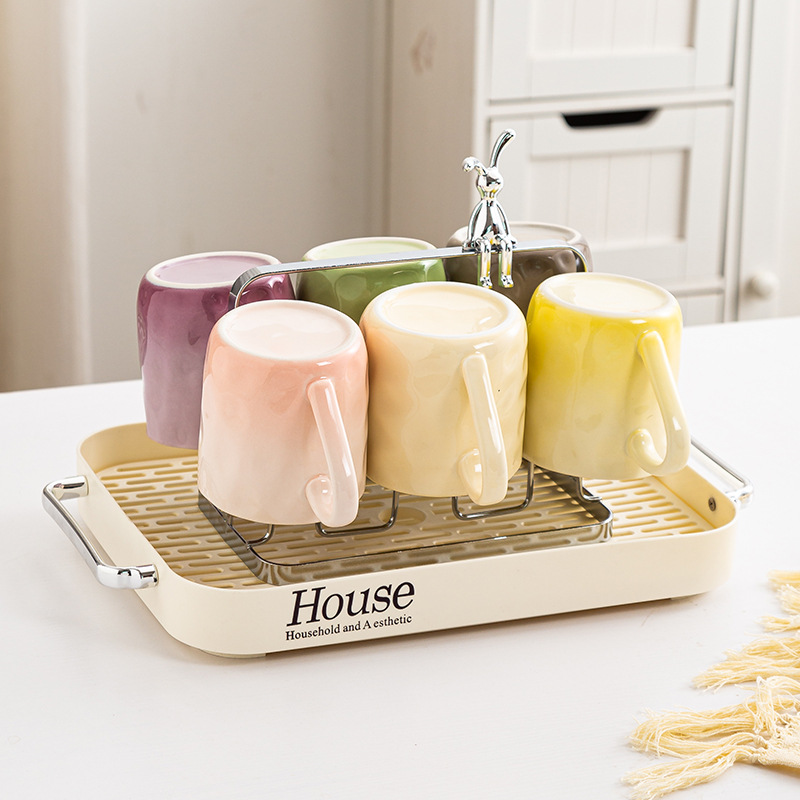 Light Luxury Water Cup Drain Tray Housewarming Cup Set Banquet Home Living Room High-value Ceramic Drinking Cup Set