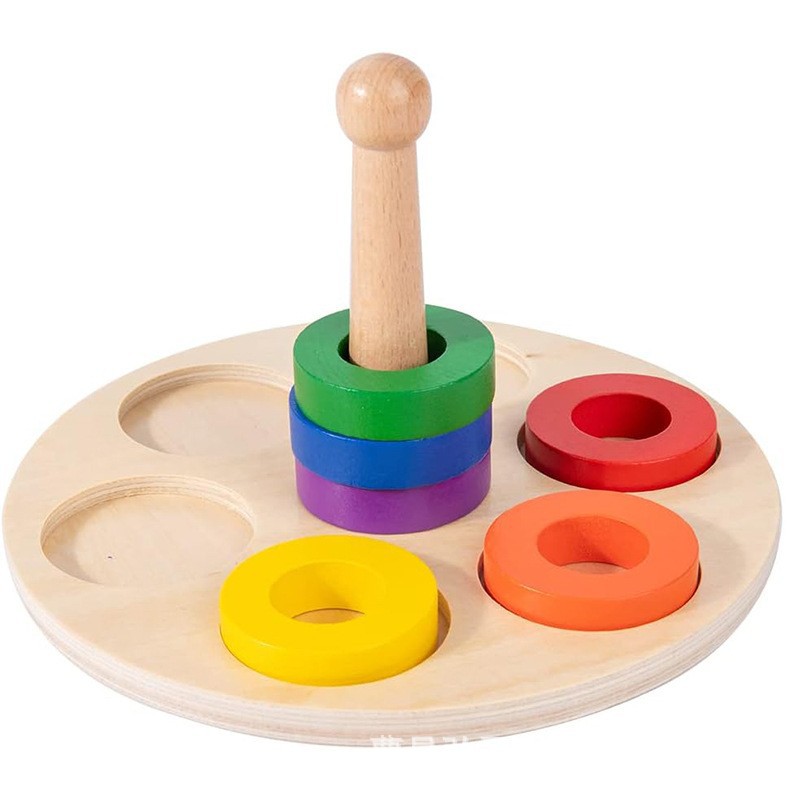 Montessori Educación temprana Coincidencia de formas ayudas didácticas Anillo de seis colores Educación temprana para bebés Juguetes educativos de madera Colores cognitivos