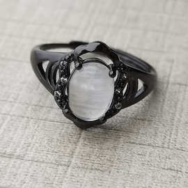 2025新款天然夜光石镶嵌简约百搭锆石戒指厂家直销批发