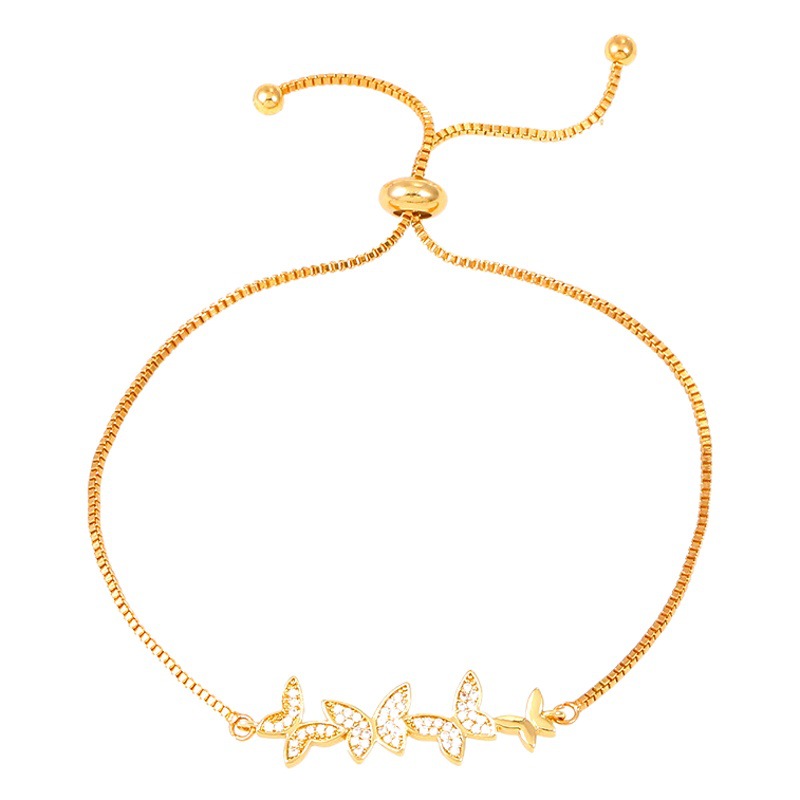 Cruz-frontera nueva flor de diamante mariposa pulsera personalidad temperamento cobre con incrustaciones de circón pull-out pulsera ins estilo