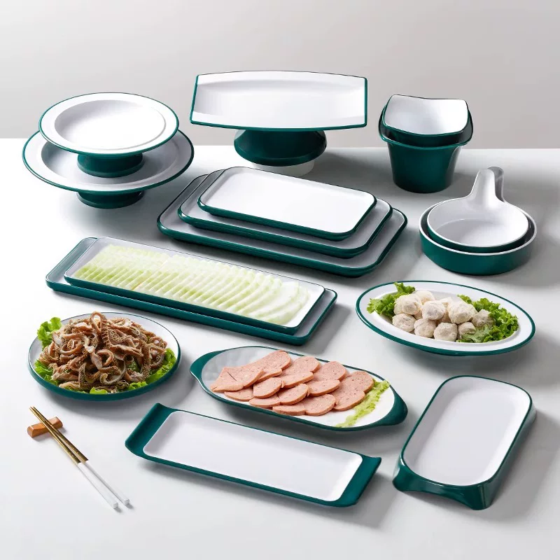 Two-color tableware, plastic rectangular dinner plate for commercial use