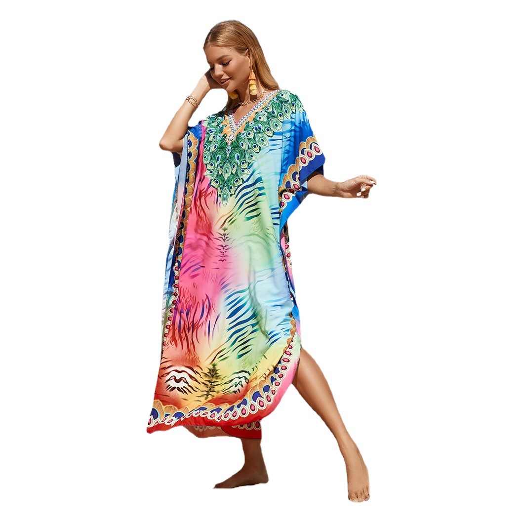 2022 nuevo rayón impreso blusa de playa bikini blusa playa abrigo transfronterizo Amazonas RZ01-1