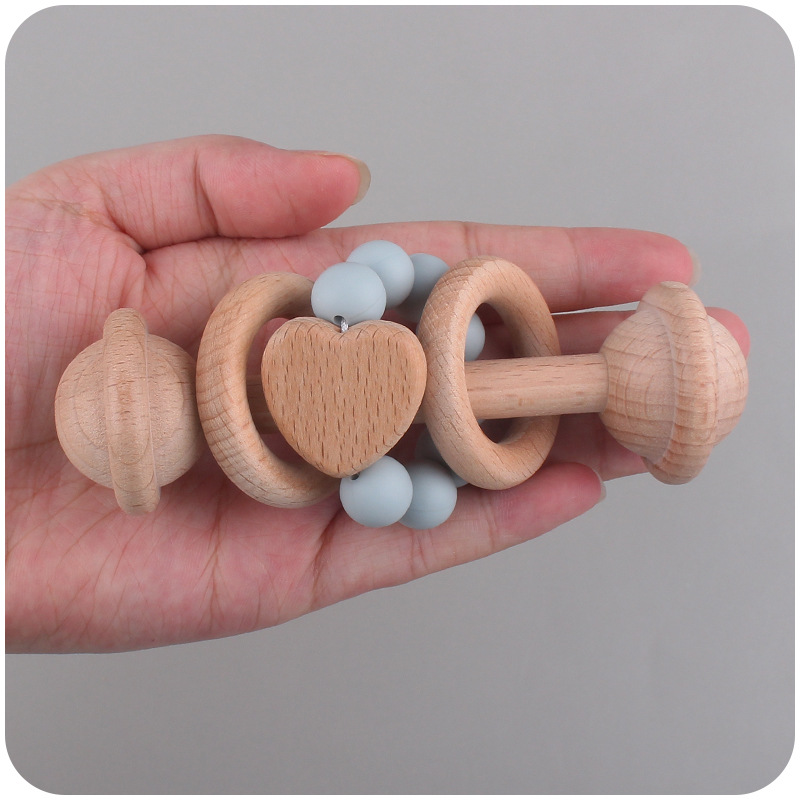 Juguete para niños creativo Beech teether bebé amor mano agarre sonajero cuentas de silicona bebé ejercicio interactivo mordedor palo