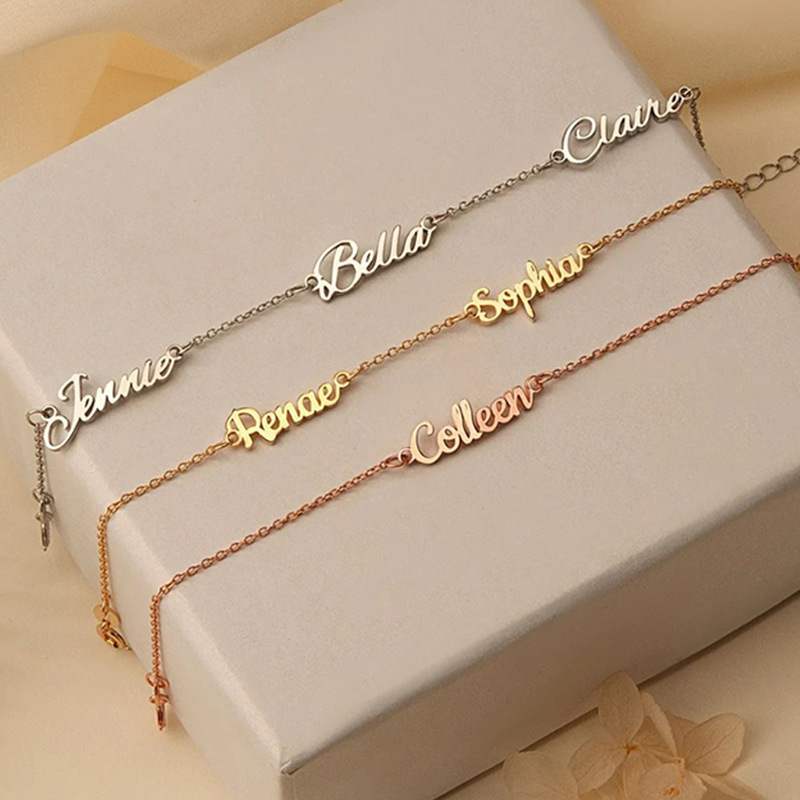 Cross-Border European and American DIY Name Stainless Steel Bracelet Beaded Bangle Jewelry Niche High-End Wholesale Accessories