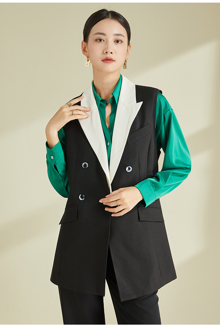 Áo vest gile nữ không tay phong cách retro, thiết kế độc đáo mặc xuân thu — Áo Vest Đen (không có cổ áo) chi tiết 21
