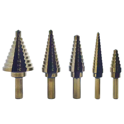 5PCS British roasted yellow pagoda drill aluminum box triangular handle straight slot hole expander step drill step drill five-piece set