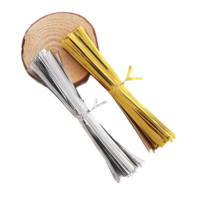 Cintas de alambre DIY, cintas para empaquetar repostería y galletas, cintas de sellado doradas y verdes, tiras metálicas para empaquetar en Navidad.