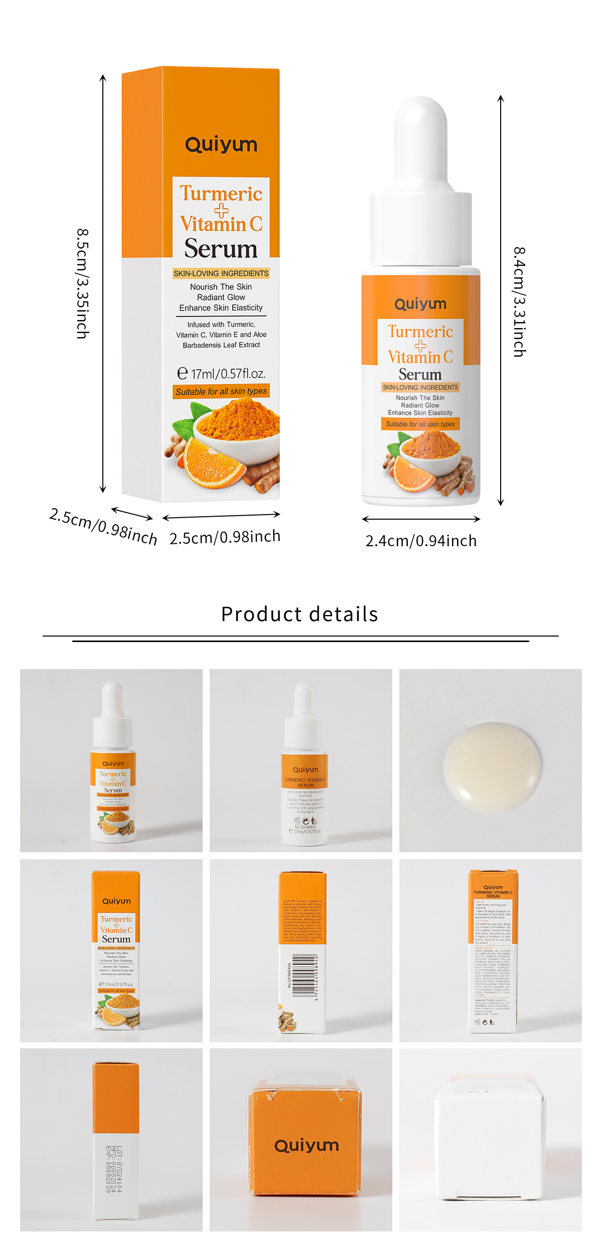 quiyum cross-border new Product Turmeric Vitamin c Essence 17ml for hydrating, moisturizing and nourishing, in stock from the manufacturer undefined