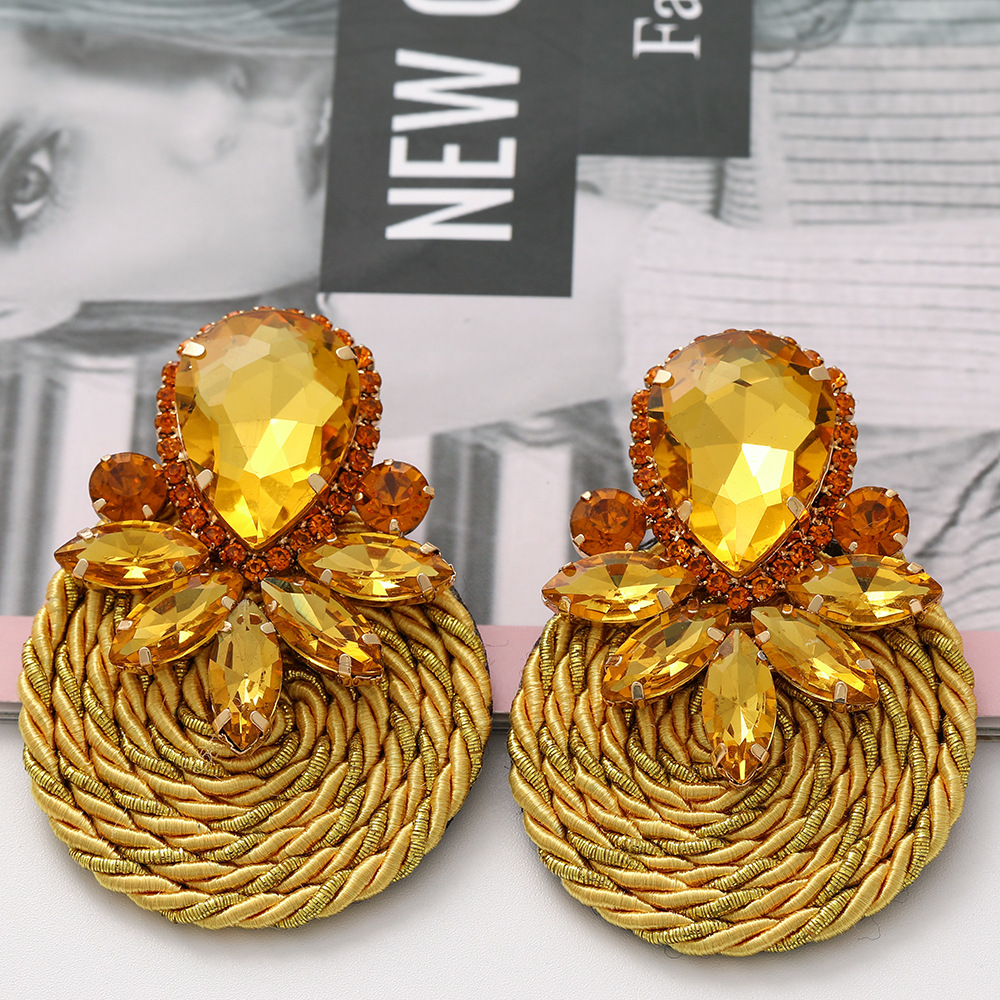 fashion round diamond braided earrings