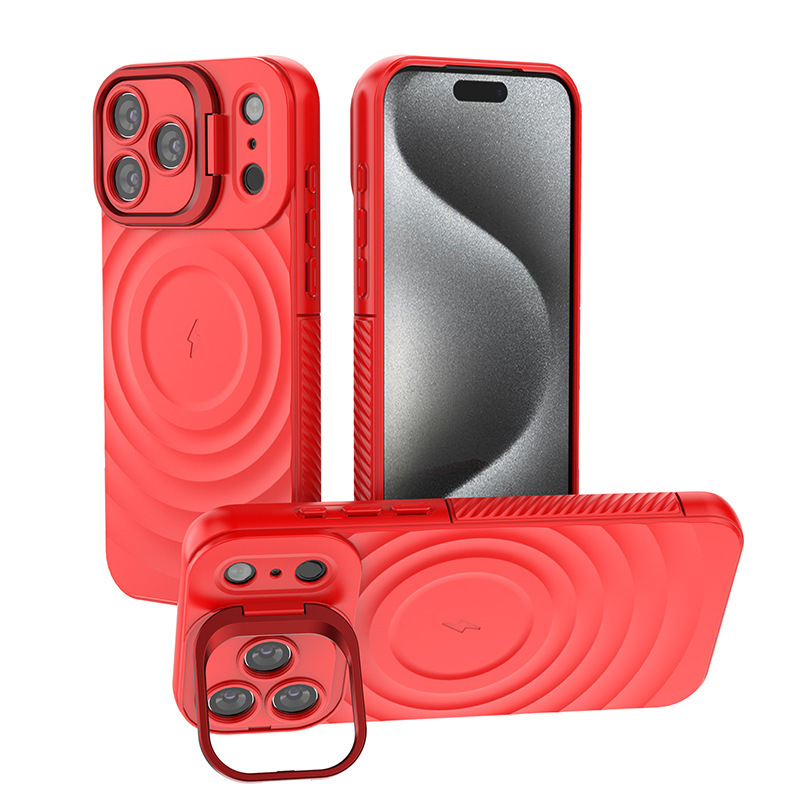 IPhone16波紋磁気吸引携帯ケースの新型アップル15promaxレンズスタンド転倒防止保護カバーを適用|undefined