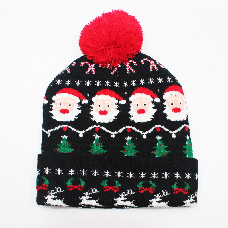Fabricante transfronterizo de gorros navideños europeos y americanos tejidos en jacquard, gorros navideños de lana con luces LED, gorros navideños con pompón y bufandas. image 35