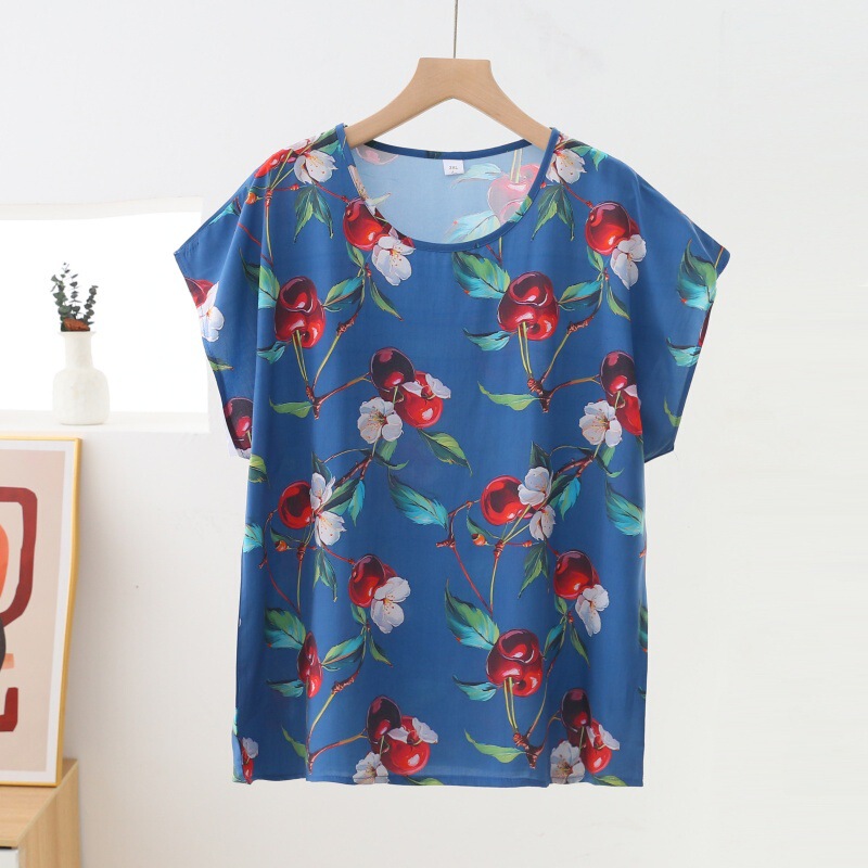 Cotton Silk Sleeveless T-Shirt Sleeves for Women Summer Middle-Aged Mothers Women's Thin Retro Printed Loose Large Size Casual Tops