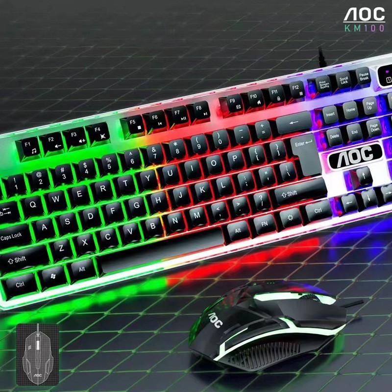 Guanjie AOCKM100 USB con cable luminoso teclado y ratón traje sensación mecánica retroiluminación suspensión keycap traje