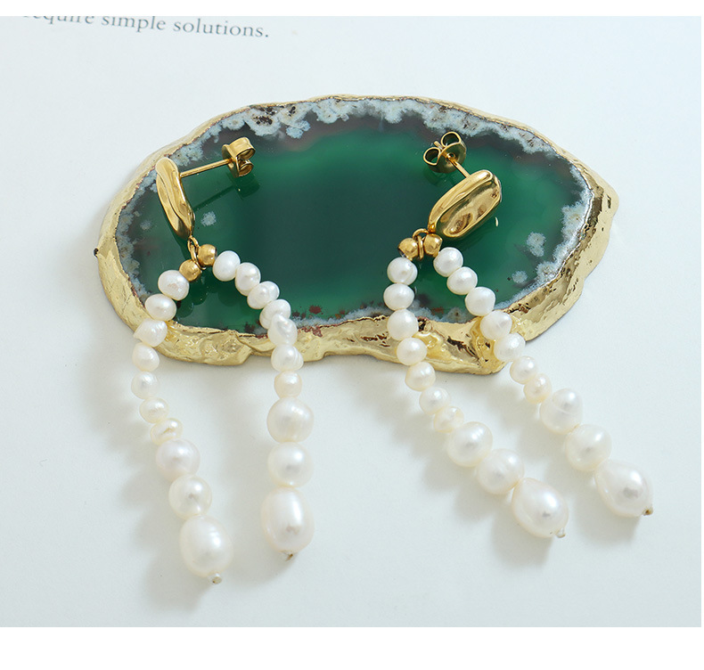 Fairy Style Solid Color Titanium Steel Beaded Pearl Plating Drop Earrings 1 Pair