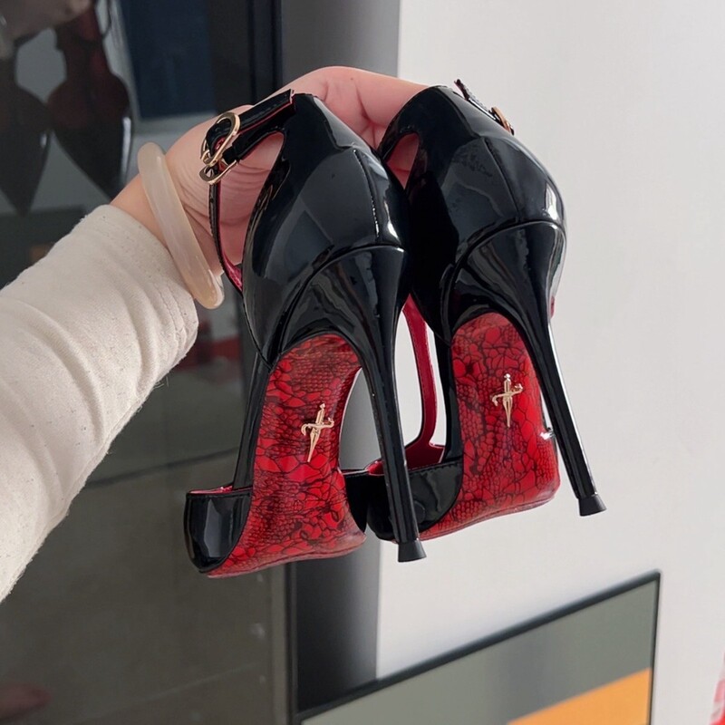 2026 Early Spring New Style Pointed-Toe Buckle Red-Soled High-Heeled Shoes, Black Closed-Toe Hollow Sexy Stiletto Sandals 2026 Early Spring New Style Pointed-Toe Buckle Red-Soled High-Heeled Shoes, Black Closed-Toe Hollow Sexy Stiletto Sandals