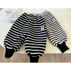 女童條紋休閒褲2023冬季韓版兒童運動衛褲洋氣百搭加厚褲0140A007