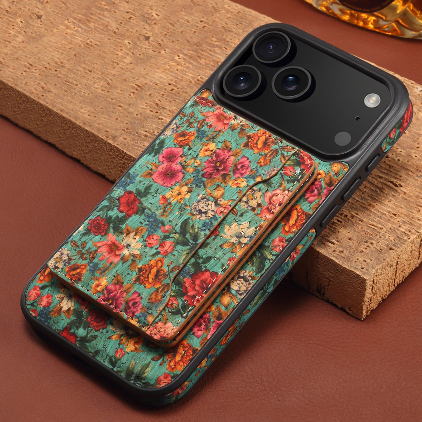 适用iPhone17ProMax无线充电手机壳花纹磁吸二合一插卡包支架皮套