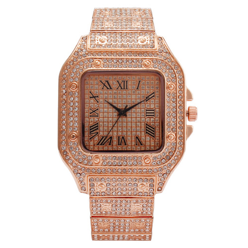 Foreign trade cross-border square starry rhinestone watch quartz watch men's full diamond manufacturer wholesale watches
