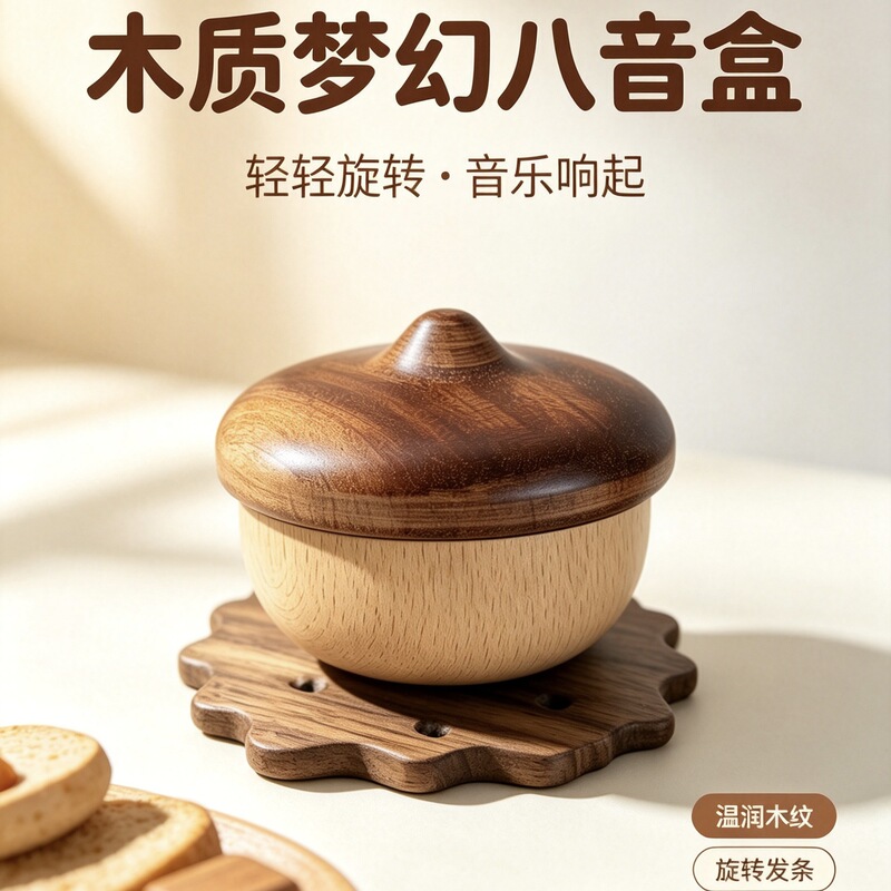 Nut Music Box Music Box Tumbler Solid Wood Beech Ebony Pine Cone Creative Desktop Ornaments
