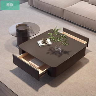 Italian Light Luxury Square Slate Coffee Table Small Apartment Modern Simple High-End Living Room Home Black Tea Table Combination