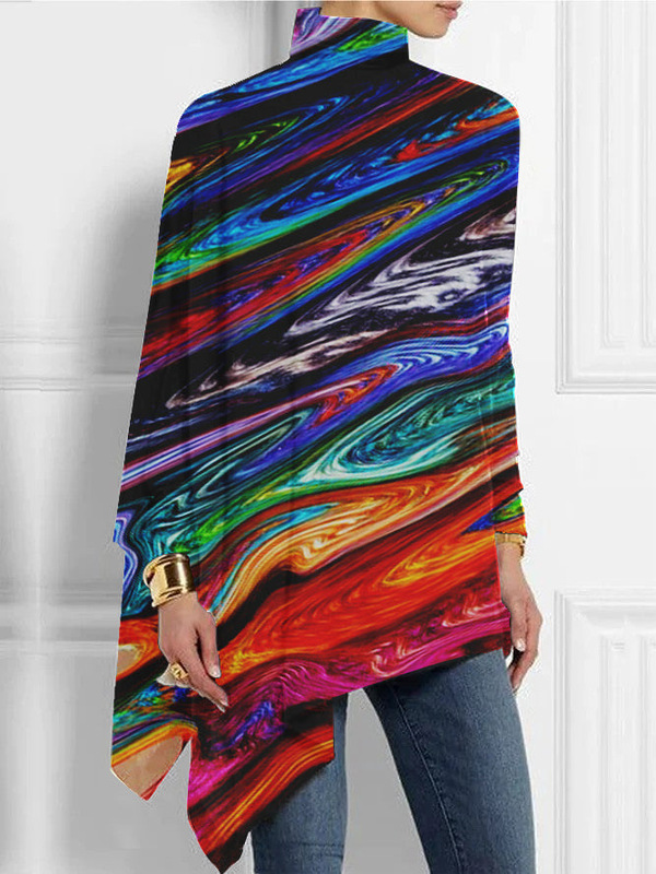 2025 Cross-Border Pullover Long-Sleeved Christmas Abstract 3D Printed Loose High-Neck Urban Casual Women's T-Shirt