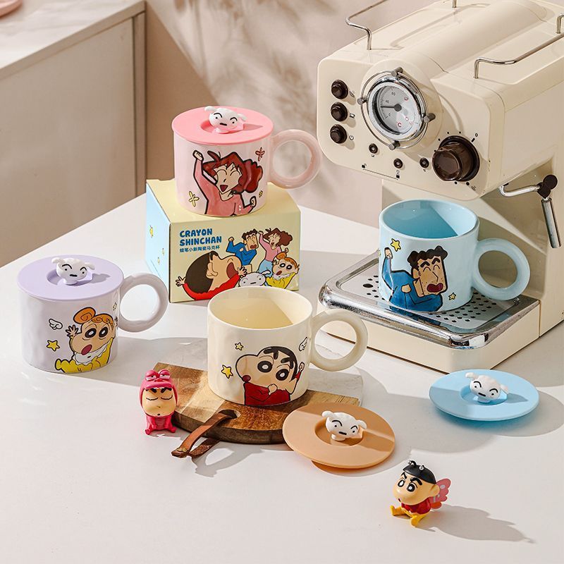 Crayón pequeño nuevo taza de cerámica de agua casera con taza de tapa de alto valor facial taza de pareja encantadora taza de oficina