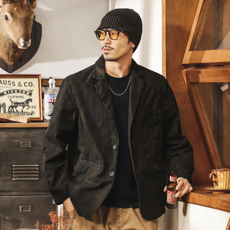 American Retro Mottled Distressed Blazer for Men, New Loose Work Jacket for Spring and Autumn, Men's Autumn Suit