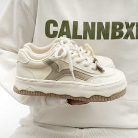 蓓尔配饰大头帆布鞋女鞋2025春季新款板鞋时尚百搭休闲面包小白鞋