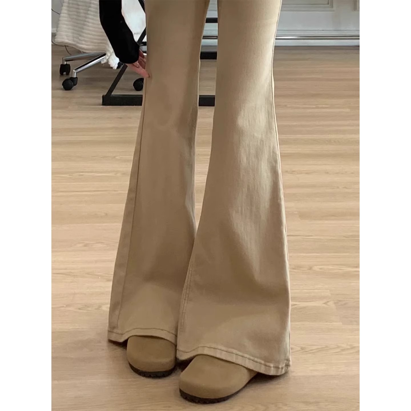 Khaki American Retro Bootcut Jeans for Women Autum 2025 New High-End Low-Waist Horseshoe Flared Pants